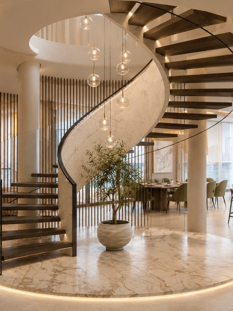 Bespoke illuminated staircase in a luxury Dubai villa by Oculii