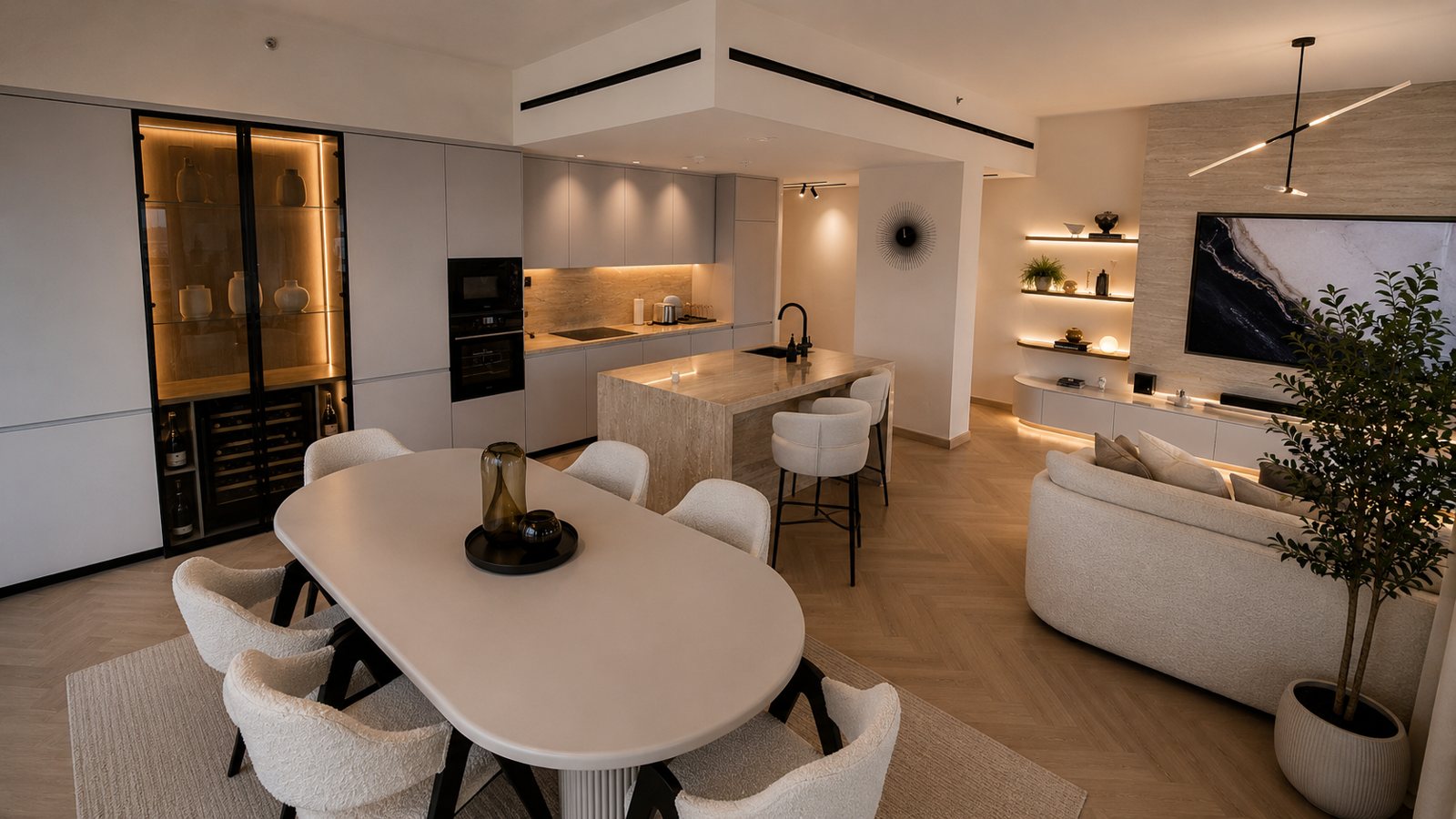 Designer kitchen interior by Oculii with bespoke cabinetry