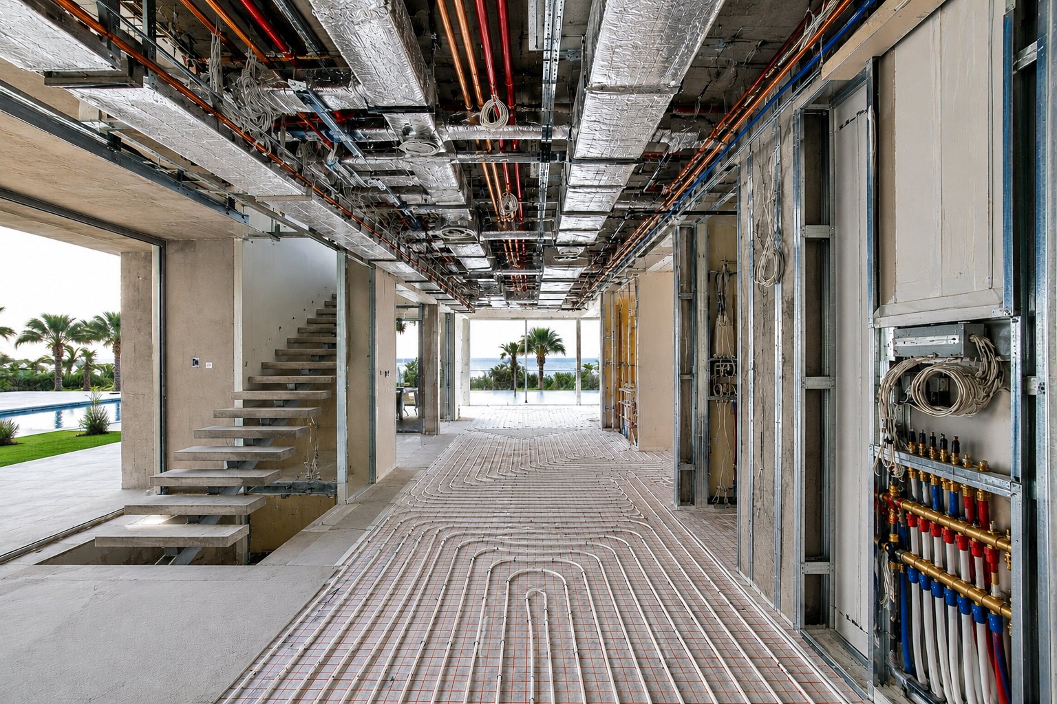 Mechanical, electrical and plumbing first-fix installation on an Oculii project